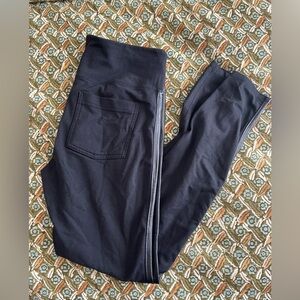 Athleta Black Leggings with faux leather side stripe and back Pocket